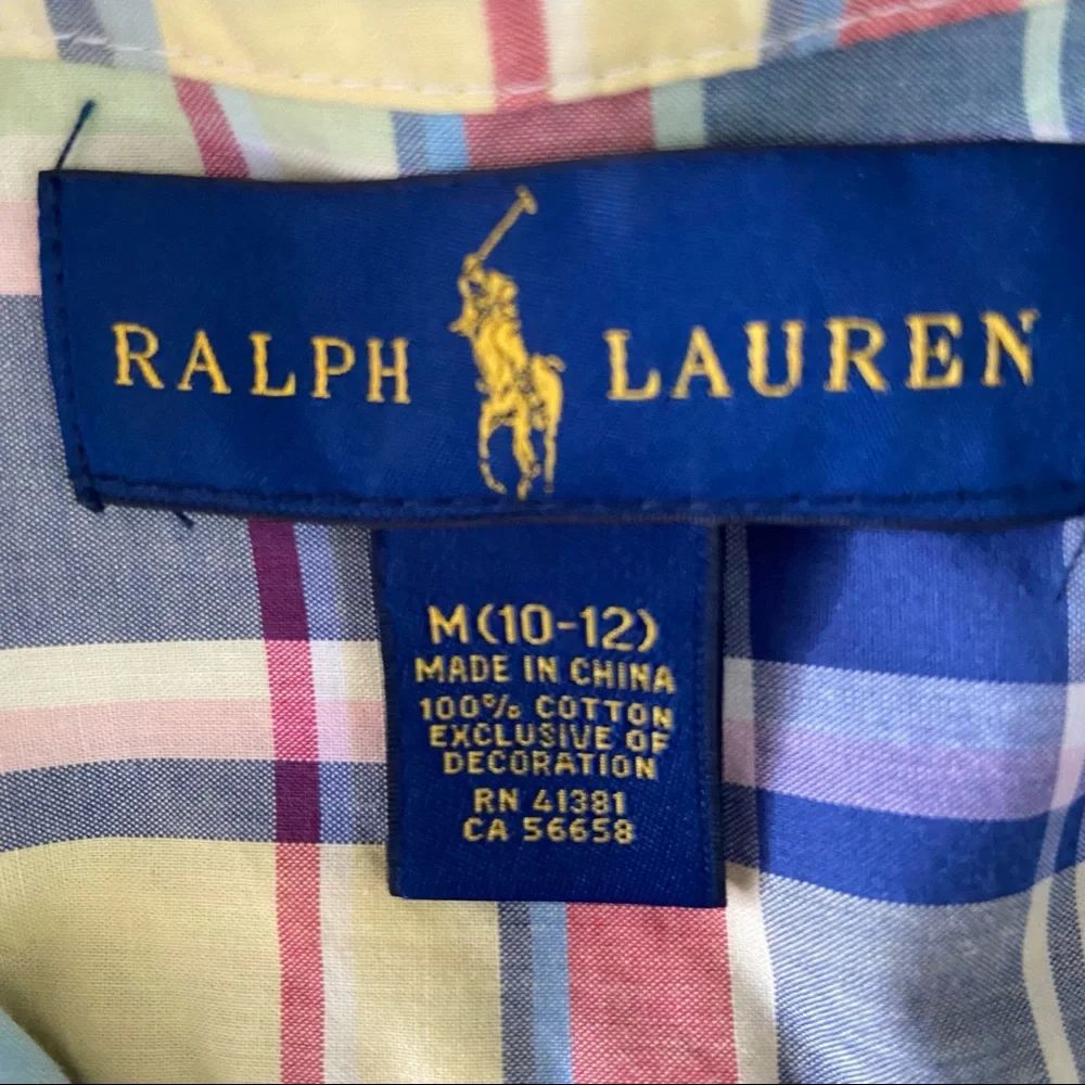 Ralph Lauren Plaid Shirt Button Down Boys Size 10/12 Bright Preppy Academia